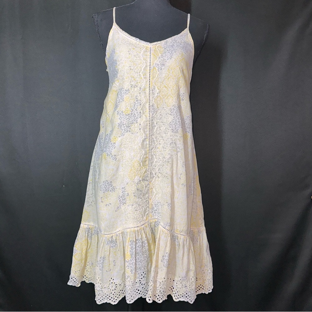 Rachel Zoe Dress Sz Sm? Yellow Eyelet Lace Detail Midi Prairie Cottage Core Boho